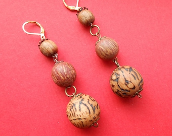 Super long earrings, Wooden beads earrings with runic symbols