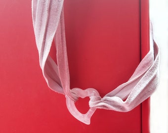 Pink heart choker on pink velvet ribbon, Under 20 gift