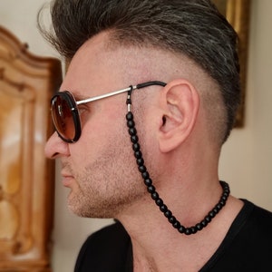 Men eyeglass chain wooden, Black glasses chain