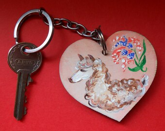 Personalized Llama Keychain: Hand-Painted Wooden Charm