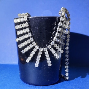 Vintage Rhinestone Fringe Necklace, Art Deco Style Sparkly Choker, Glamor Bridal Jewelry