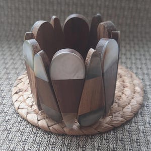 Vintage Bracelet With Natural Mother of Pearl Shell And Brown Wood Panels