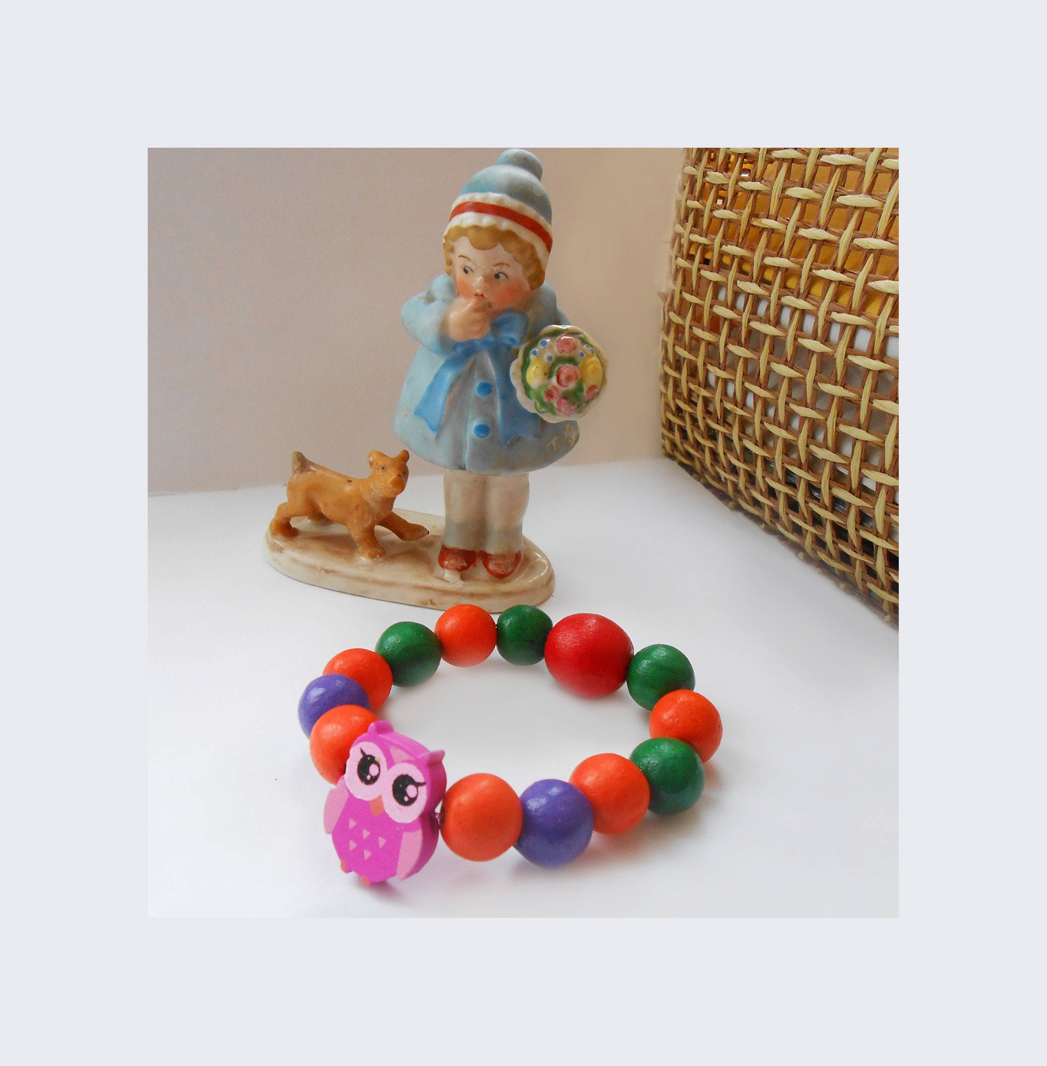 Owl natural bracelet for kids, Natural bangle for toddlers, Y2K jewelry