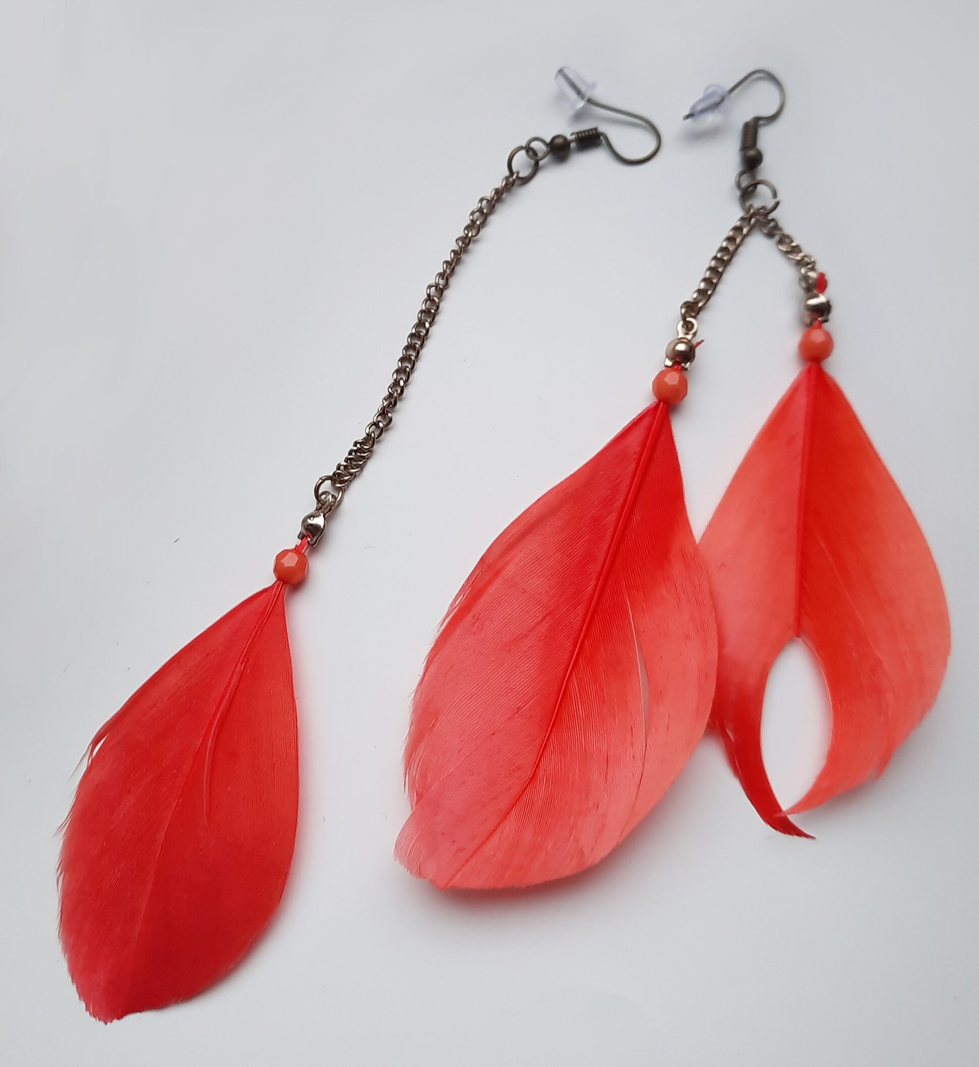Boucles D'oreilles Plumes Fuchsia Sur Métal Doré - Sans Nickel, Garanti