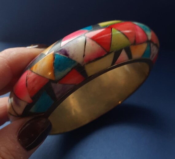 Bracelet Manchette Large En Doré émaillé - Largeur 5,9 Cm, Très Bon état (occasion)