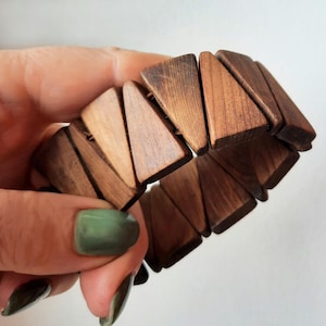 Wood cuff bracelet, Elastic bangle man, Handmade jewelry eco friendly