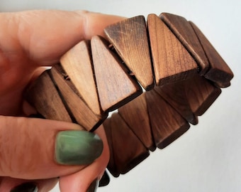 Wood cuff bracelet, Elastic bangle man, Handmade jewelry eco friendly