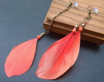 Hot pink feather Earrings, Mismatched  Earrings for women