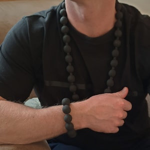 Black beaded necklace for men, Choker and bracelet set, Gift for him