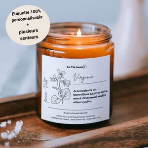 Bougie personnalisée fleurs mois de naissance, cadeau anniversaire birthflower, cadeau pour meilleure amie, 20 30 40 50 60 ans, pour elle