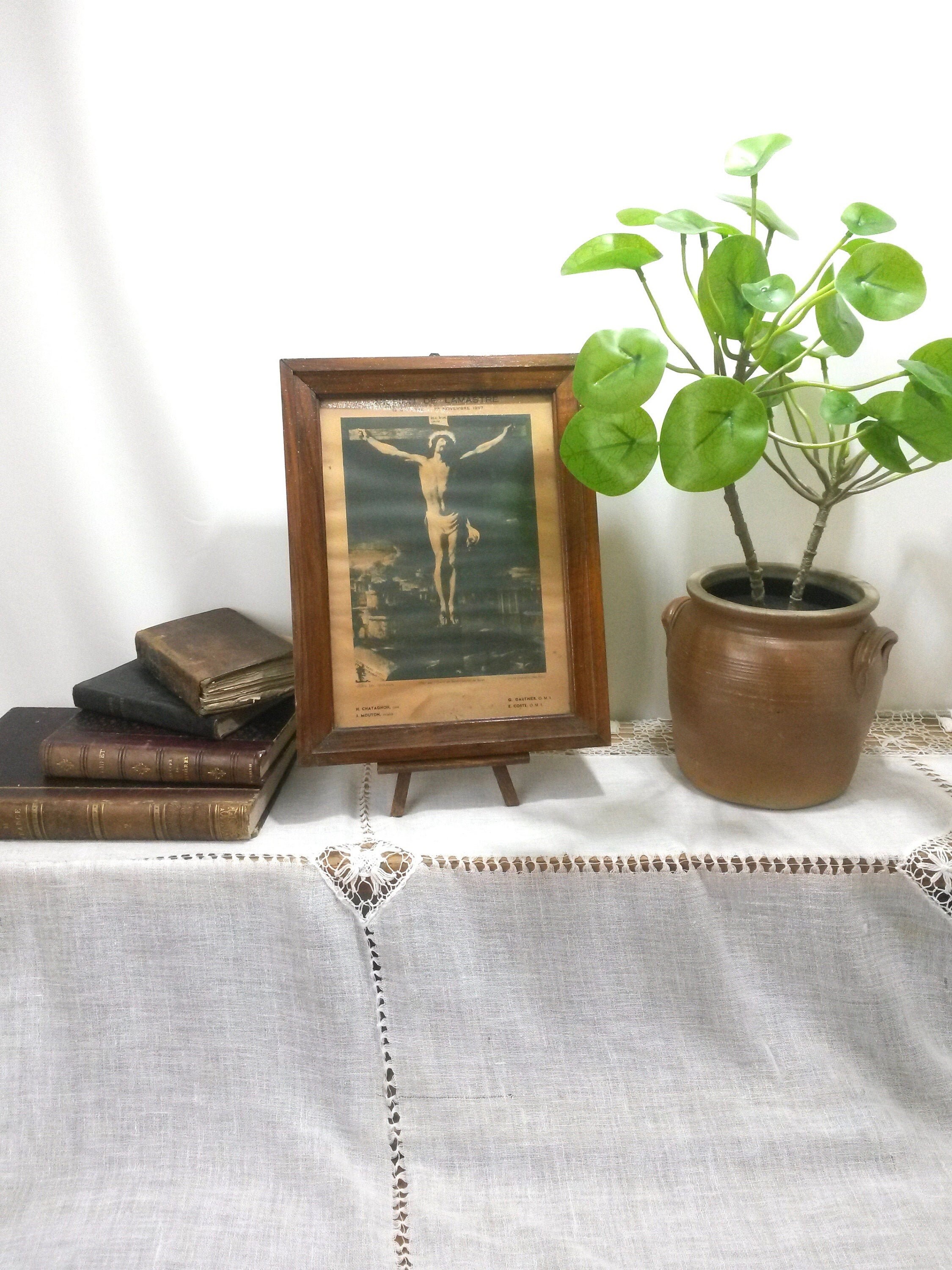 Sépia Framed Crucifixion Print France - Français Vintage Jesus Portrait Catholic Sepia Art Mid 20Th 