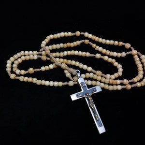 Antique Bone Bead Rosary Necklace - 15 Decade Religious Shrine
