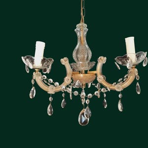 3-Branch Glass Drop Chandelier: Mid-Century Rococo Style