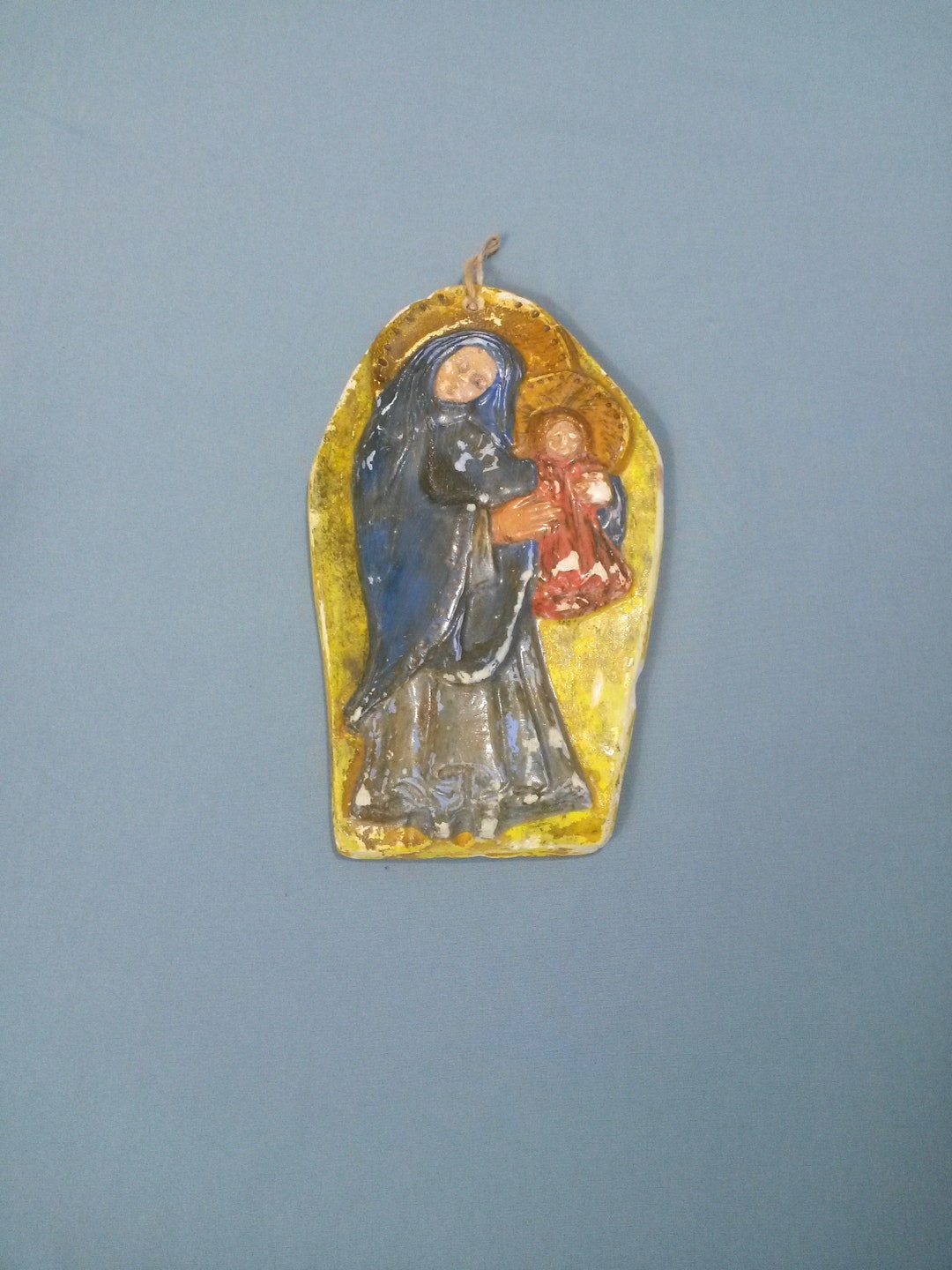 Vintage Hand Made Catholic Wall Hanging Mary & Jesus Plaster Etsy