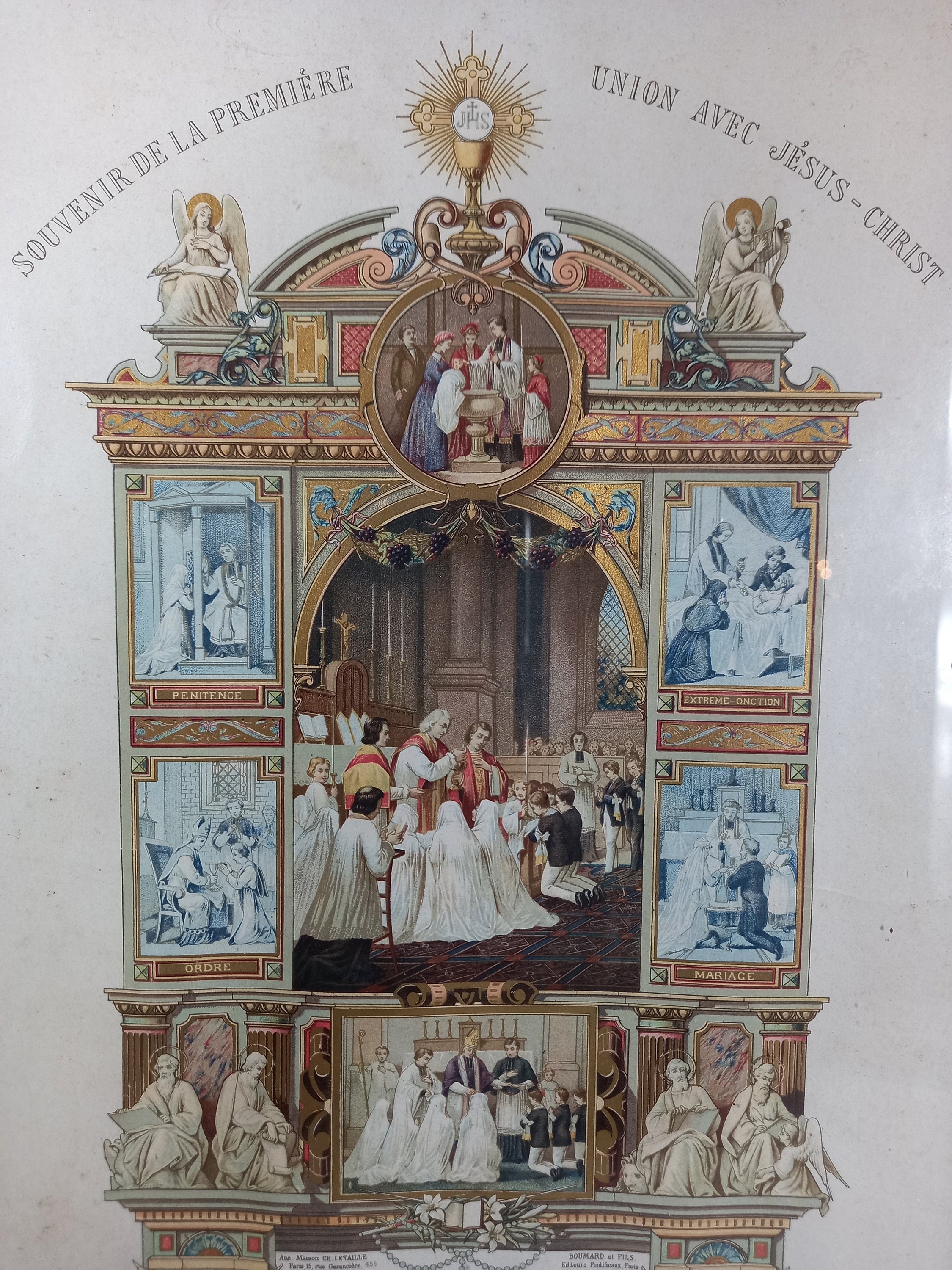 Certificat de Baptême Français Antique Encadré - Document Catholique Signé Baptême Des Années 1800 R