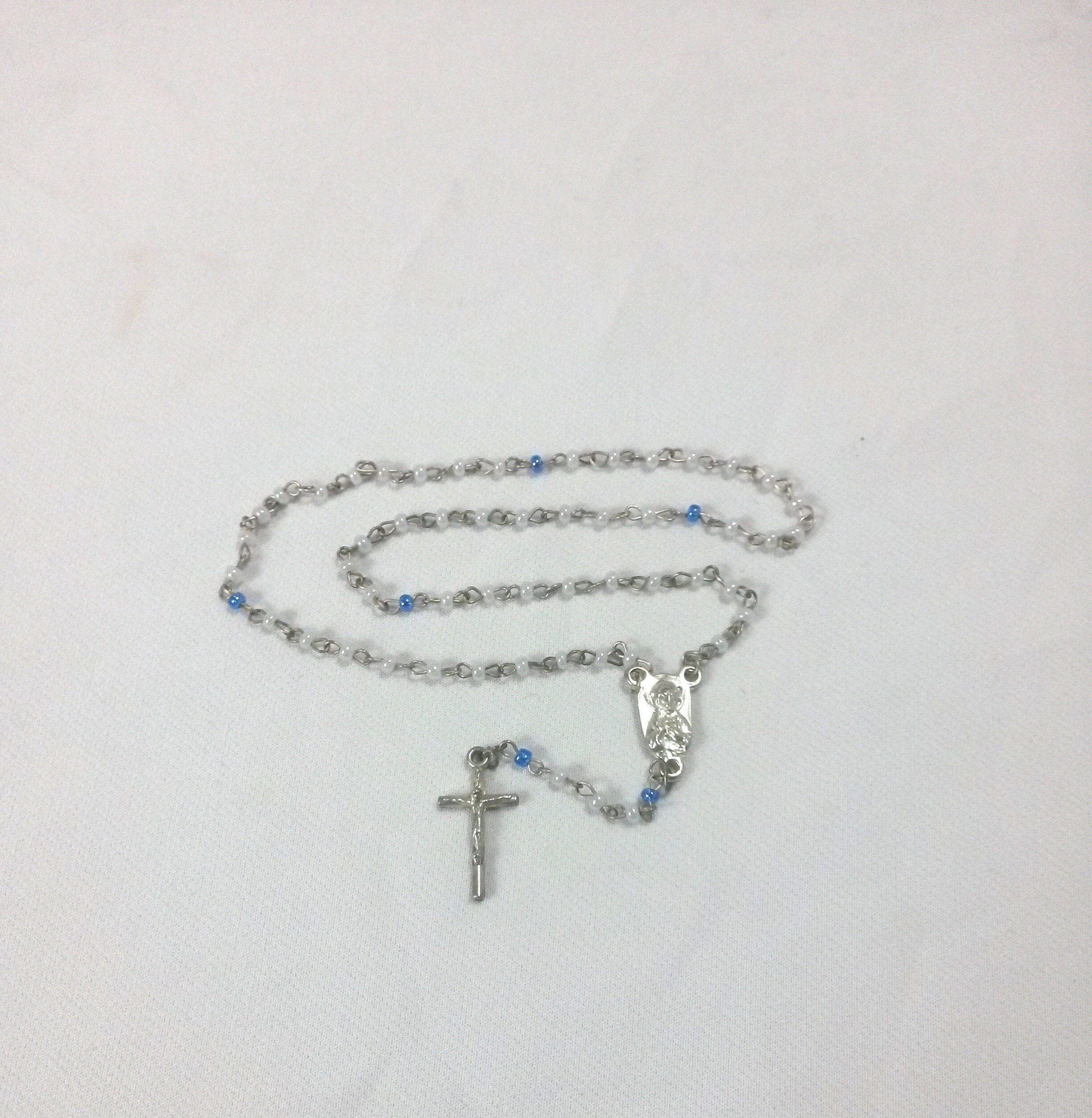 9.4 Rosaire de Perles Blanches Pour Nourrissons - Chapelet Baptême Communion 5 Décennie France Colli