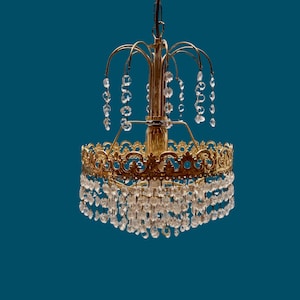 Mid Century Rococo Glass Bead Chandelier - Elegant Golden Pendant Light
