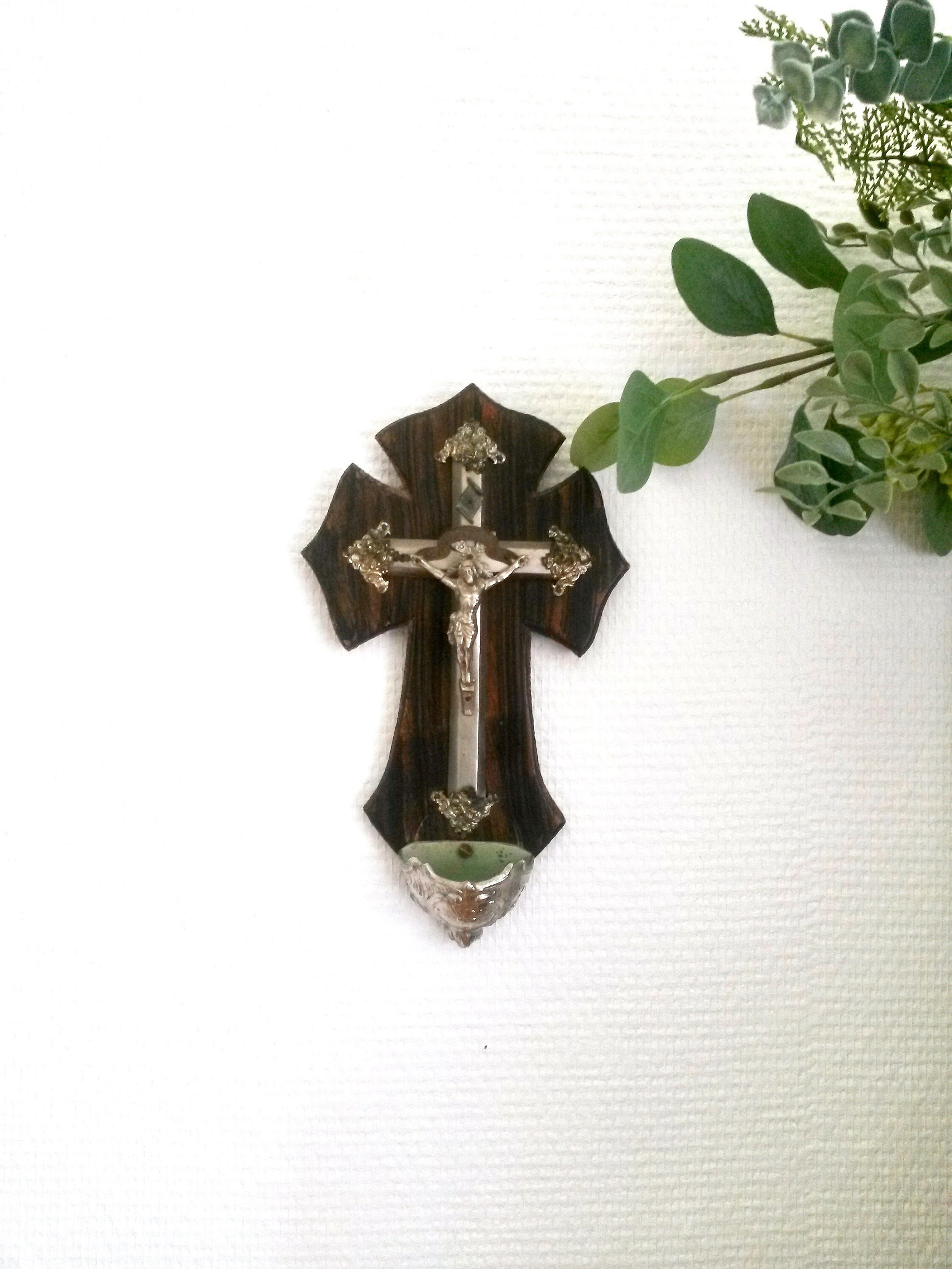 Crucifix Mural en Bois de 9, 46 Pouces - Croix Catholique Primitive Décor France Murale Humble Cruci