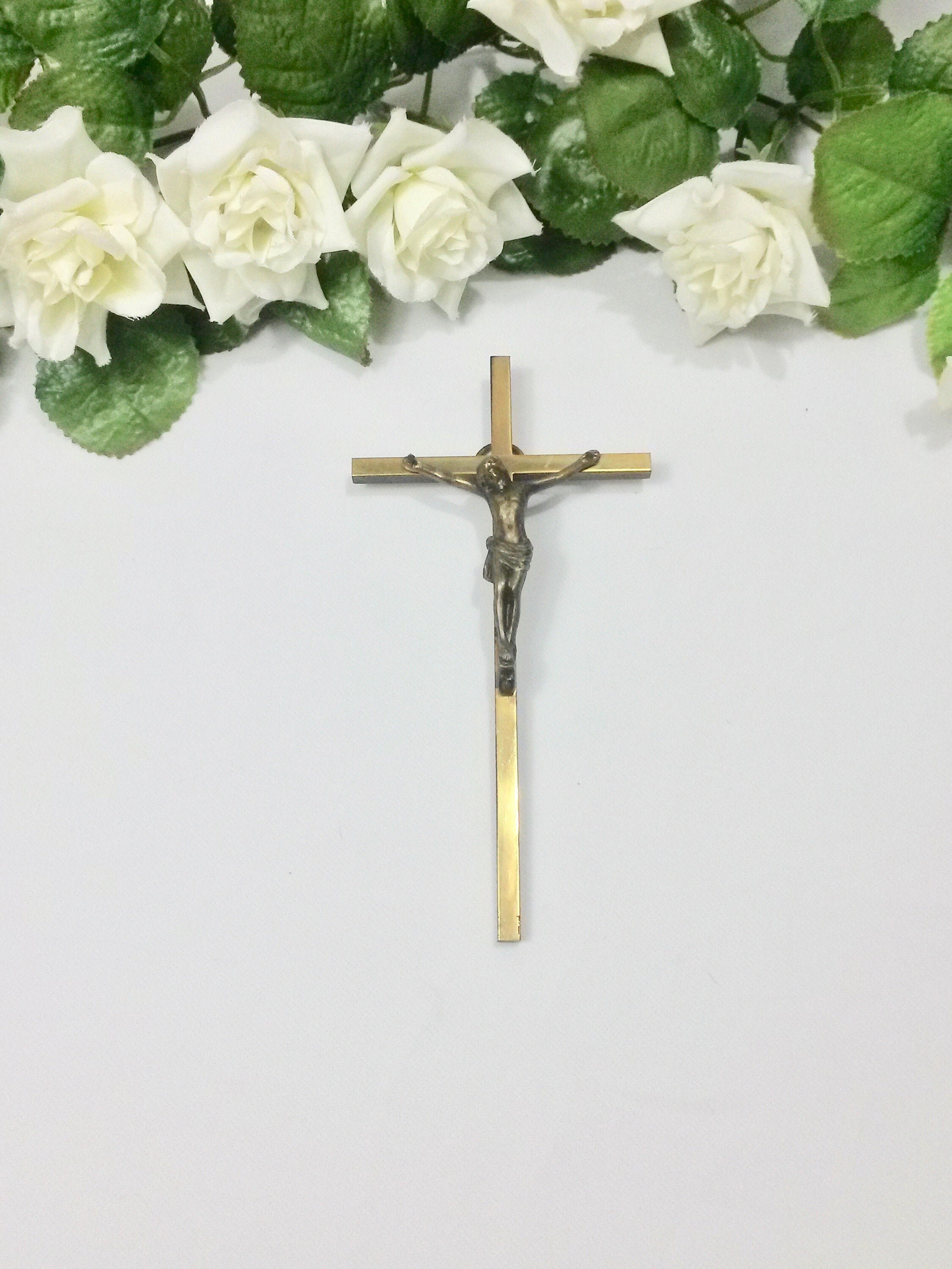 5.5 Pendentif Gold Tone Crucifix - Minimaliste Français Catholic Small For Wall