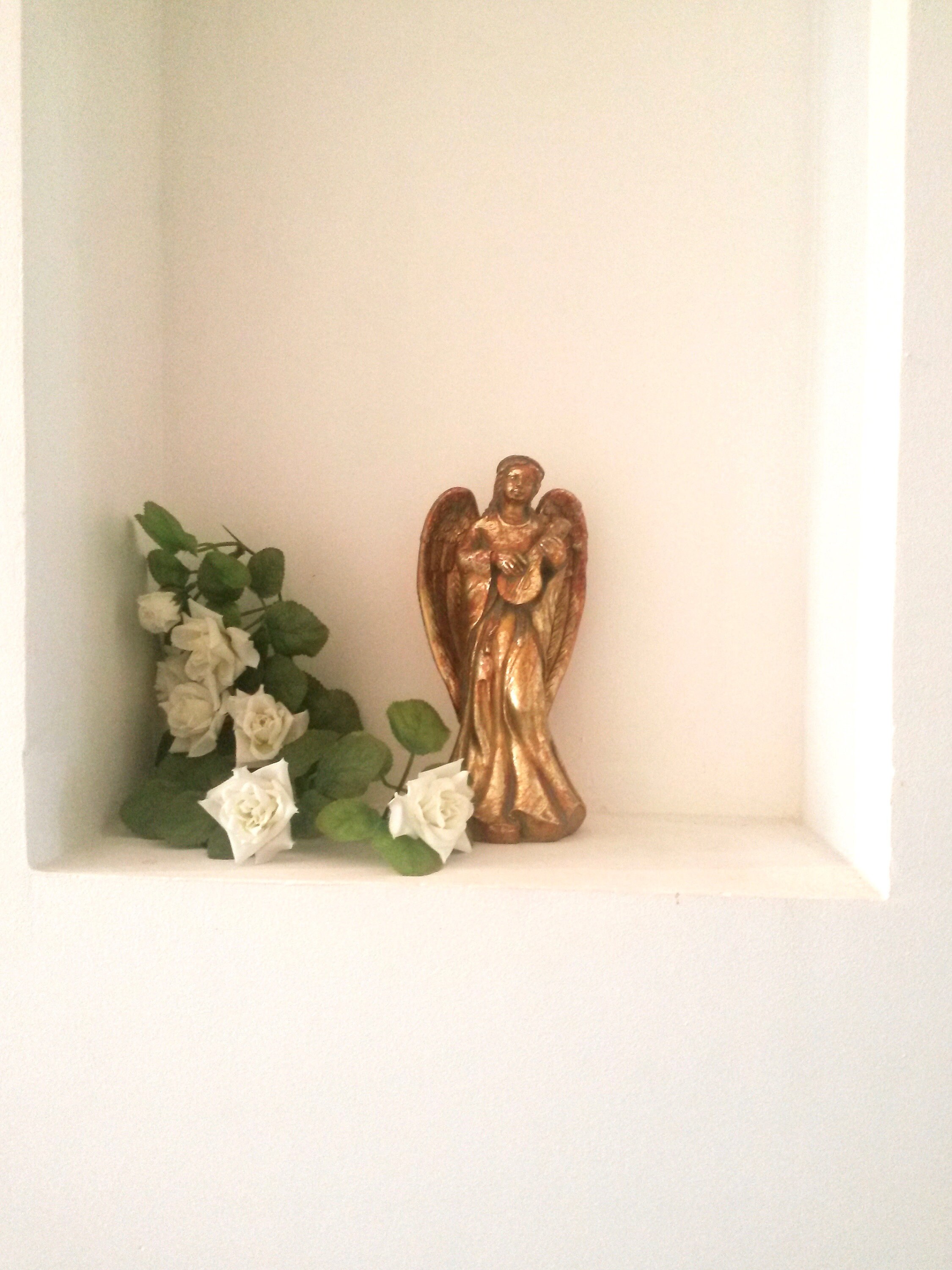 Vintage Angel Statue - Golden Playing Mandolin Décor Intérieur Romantique Ange Ailé Mandoline