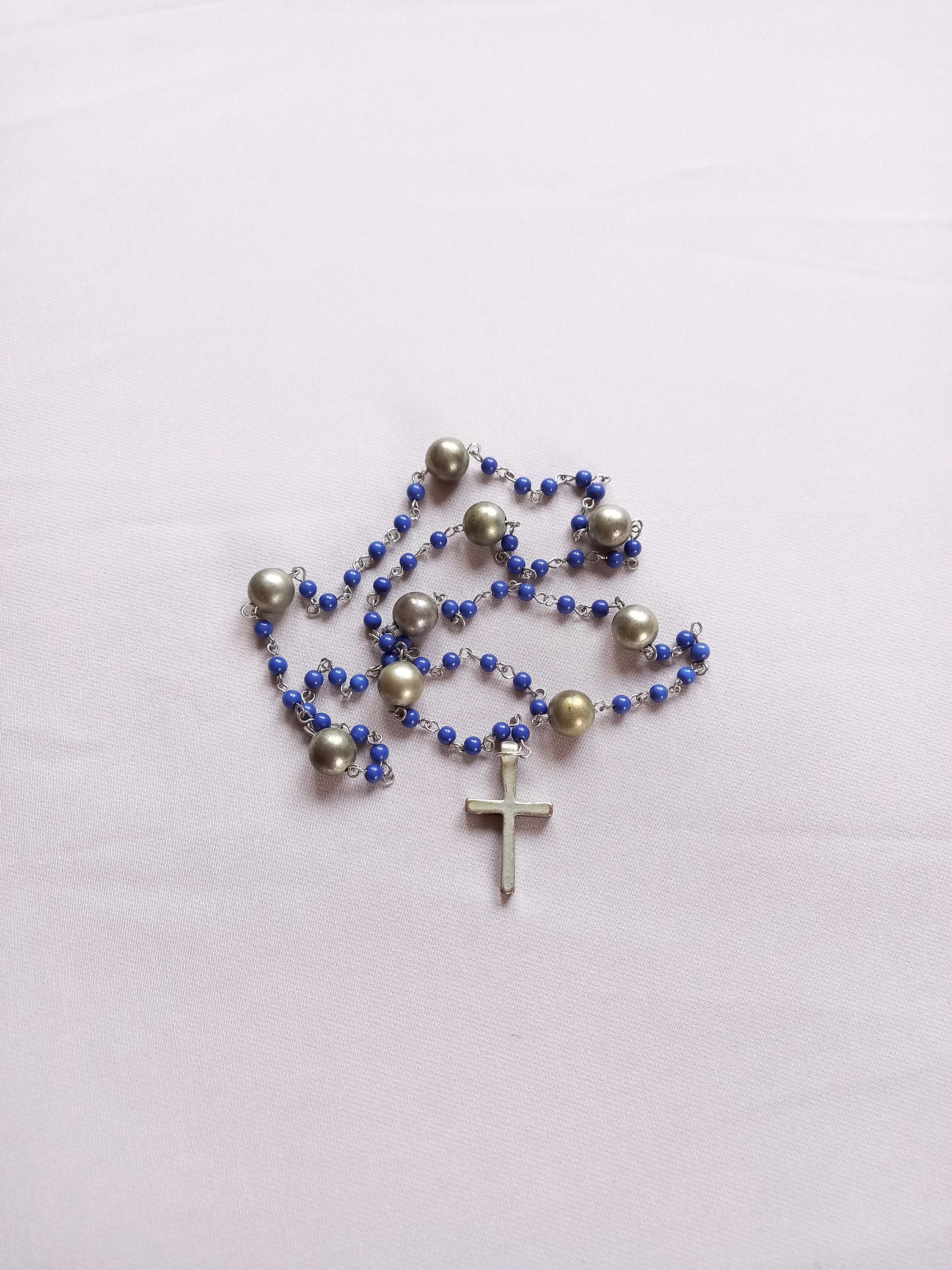 Chapelet Chrétien Bleu de 18 - Collier France Bijoux Religieux Humble Rosaire Croix Chapelet Perlé S