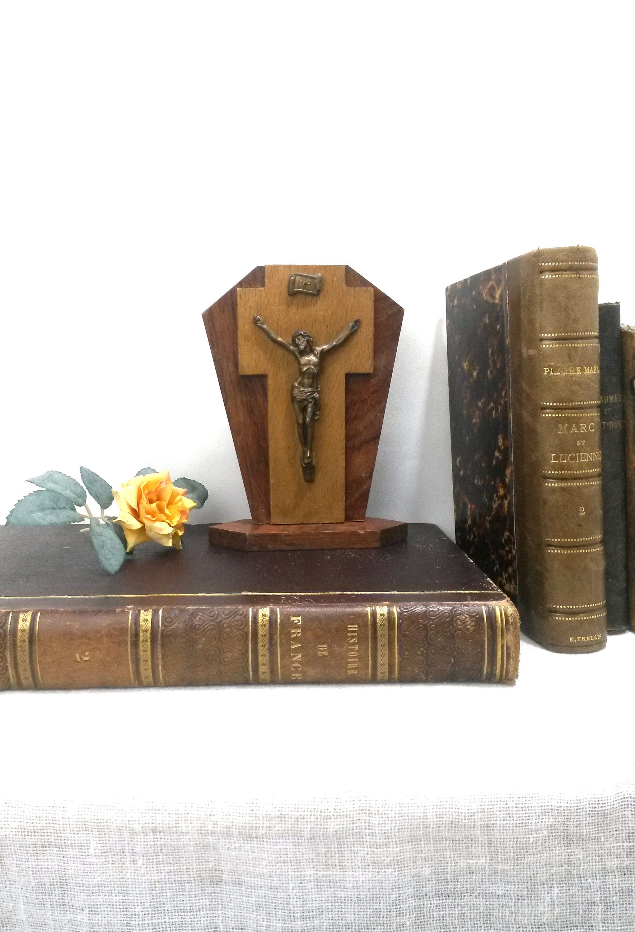Crucifix en Bois Minimaliste de 5, 9 - Croix Table Jésus-Christ Bibliothèque Shrine France Décoratio