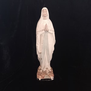 Antique French Plaster Virgin Mary Statue - Religious Shrine Decor