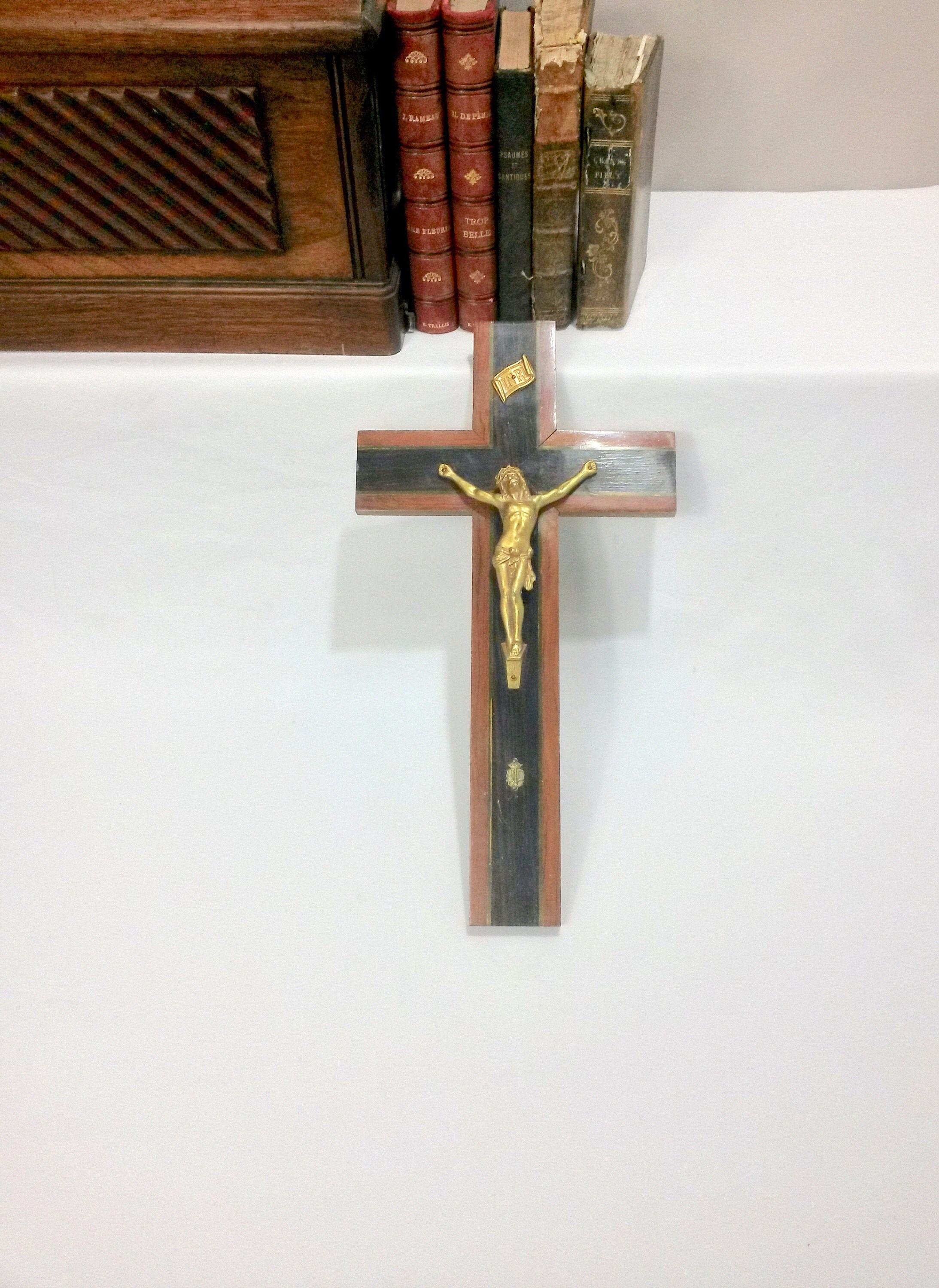 13.9 Grand Crucifix Français Mur - Jesus Statue Gold Tone Crucifix France Catholic Wall Decor Vers L