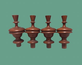 Set of 4 Antique Furniture Finials - Turned Wooden Embellishments - Elegant Antique Finials - Matching Finial Set