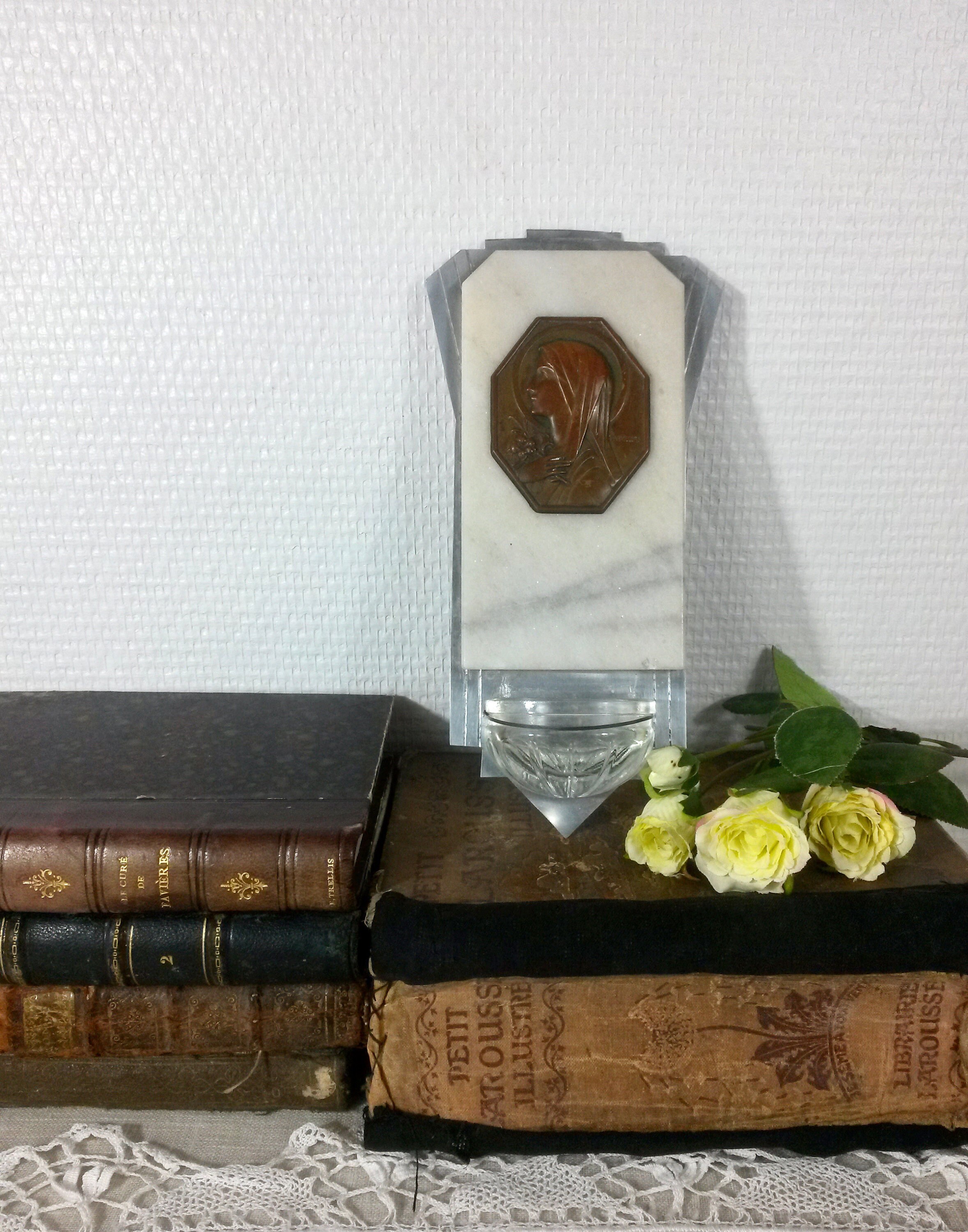 9.6 White Marble Holy Water Font - Crucifix Antique Home Antique