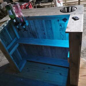 Handmad Timber Garden Bar: Rustic Indoor/Outdoor Home Bar optic,bucket,lights
