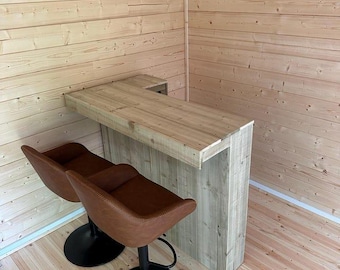 L-Shaped Corner Bar:.Tanalised Wood Reception Desk, Drinks server