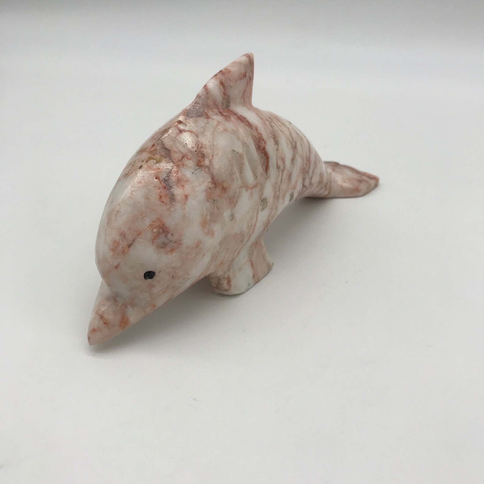 Marble Dolphin Figurine Hand Carved Sculpture 7 Pink and White Marble