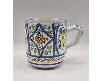Cruz Pottery Mug Toledo Spain w/ Handle Hand Made & Painted Floral EUC