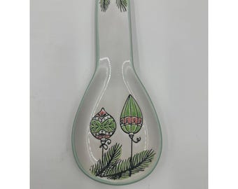 Spectrum Designs Ceramic Spoon Rest Christmas Ornaments Etched Design 10" EUC