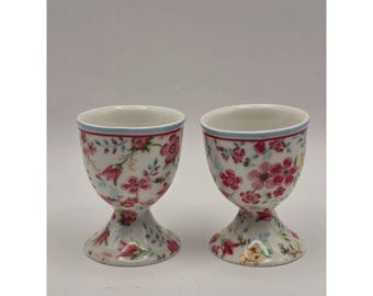 GreenGate Egg Cups Breakfast Louisa White Shabby Chic Floral Porcelain Set Of 2
