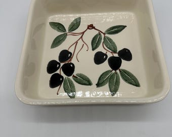 Ceramic Baking Dish 9” Hand Painted Olive Branches Oven Safe Made in Italy
