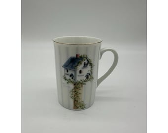 Otagiri Birdhouse Design Heartprint CoffeeTea Mug Cup Japan 4" Vintage