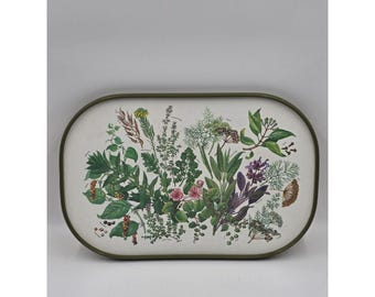 Melamine Serving Tray 16x11 Botanical Culinary Herbs Spices Olive-Green Rim VTG