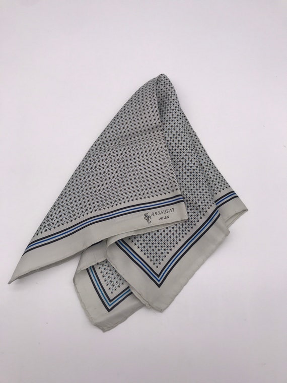 Vintage Bronzini Grey Men's Silk Pocket Square Sca