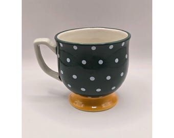 The Pioneer Woman Flea Market Green Polka Dot Footed Coffee Mug Cup Stoneware
