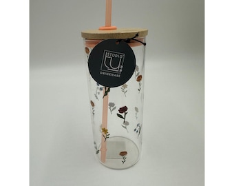 Studio Drinkware Glass Tumbler 20 oz Lucia Tumbler Bamboo Lid Reusable Straw NWT