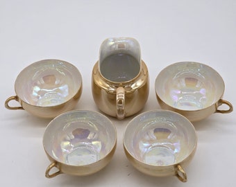 Lusterware Creamer Coffee or Tea Cups Set of 4 Made in Japan Gold