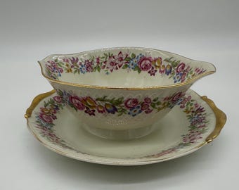 Salsera Bernardaud & Co de Limoges, Francia, con plato inferior, 7 pulgadas, vintage