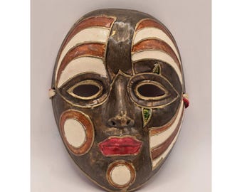 Brass Bronze Face Mask Wall Decor Art Mid-Century Enamel Brass Mask Hindu Mimo