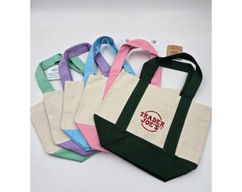 Trader Joe's Mini Pastel Canvas Tote Bag Set of 5 Mini Bag 12 x 11 NWT