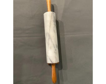Marble Rolling Pin w/ Wood Handles and Wood Stand 10" Rolling Pin