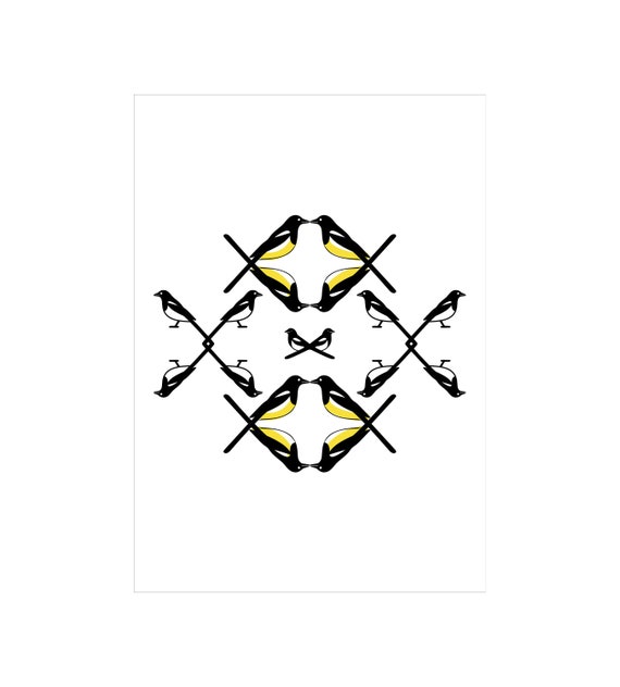 Multi Magpie Bird Print Contemporary Black White Yellow Animal Etsy