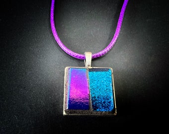 Mosaic Square Pendant, Turquoise and Purple Glass Jewellery, Handmade Letterbox Gifts for Women, Unusual Necklace, Colourful Pendant.