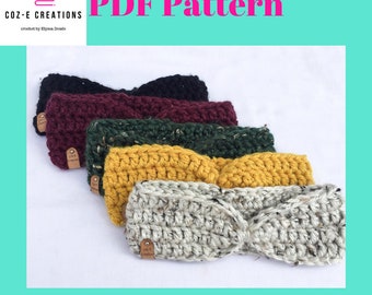 Patrón: Patrón de crochet para calentadores de oídos de 20 minutos, patrón de calentadores de oídos de crochet, patrón de calentadores de oídos gruesos, patrón de diadema de crochet, diadema gruesa